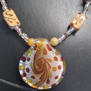 Vintage hand-blown venetian murano pendant necklace length 10.5"